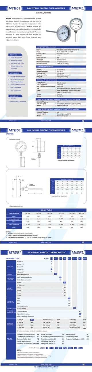 MTB01 General Purpose Industrial Bimetal Thermometer | Miepl