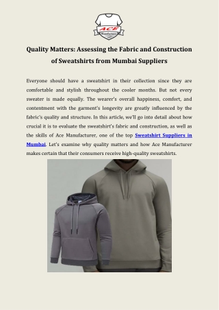 Quality Matters Assessing the Fabric and Construction of Sweatshirts from Mumbai Suppliers