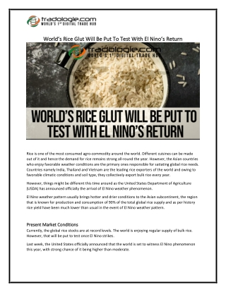 World’s Rice Glut Will Be Put To Test With El Nino’s Return