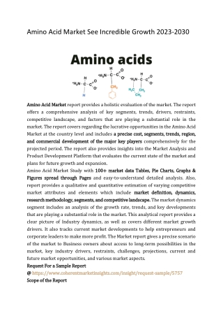 Amino Acid Market See Incredible Growth 2023-2030
