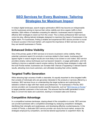 SEO Services for Every Business: Tailoring Strategies for Maximum Impact