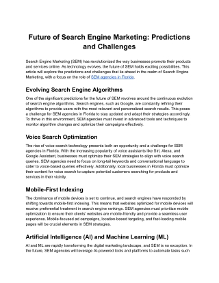 Future of Search Engine Marketing: Predictions and Challenges