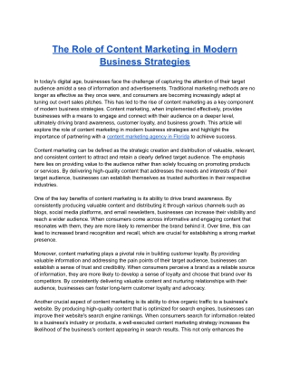 The Role of Content Marketing in Modern Business Strategies