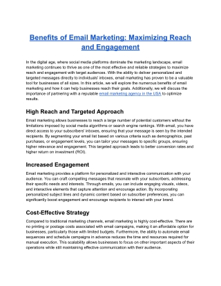 Benefits of Email Marketing: Maximizing Reach and Engagement