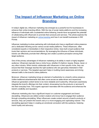 The Impact of Influencer Marketing on Online Branding