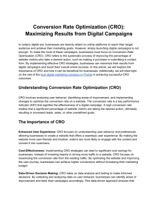 Conversion Rate Optimization (CRO): Maximizing Results from Digital Campaigns