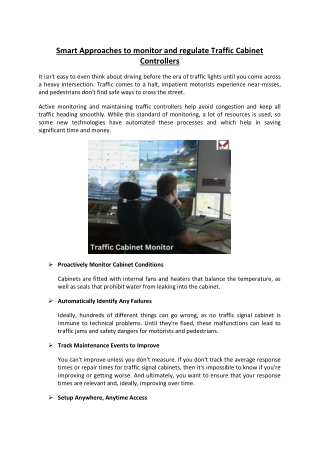 Smart Approaches to monitor and regulate Traffic Cabinet Controllers