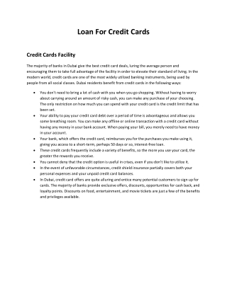 Loan For Credit Cards