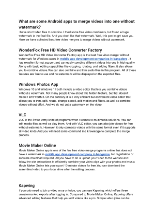 What are some Android apps to merge videos into one without watermark_