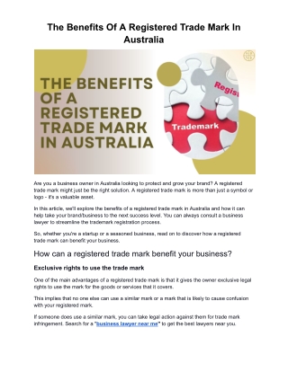 The Benefits Of A Registered Trade Mark In Australia