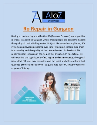 Ro Repair in Gurgaon