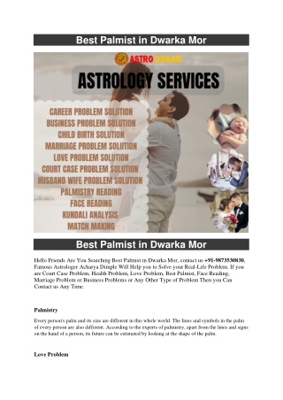 Best Palmist in Dwarka Mor  91-9873530830