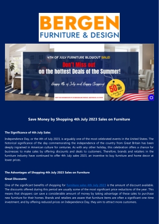 Save Money by Shopping 4th July 2023 Sales on Furniture - Bergen Furniture & Design