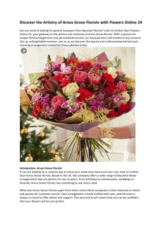 Discover the Artistry of Arnos Grove Florists with Flowers Online 24