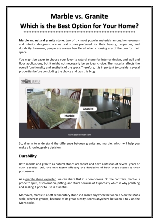 Marble vs. Granite - Which is the Best Option for Your Home