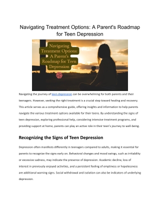 Navigating Treatment Options_ A Parent's Roadmap for Teen Depression