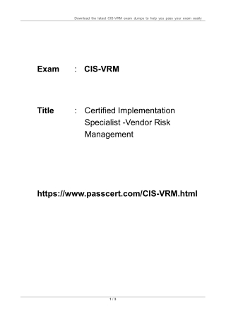 ServiceNow Vendor Risk Management CIS-VRM Dumps