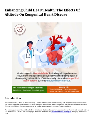 Enhancing Child Heart Health The Effects Of Altitude On Congenital Heart Disease