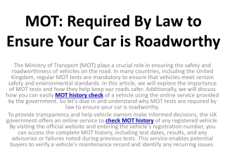 MOT Required By Law to Ensure Your Car is Roadworthy