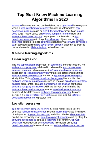 Top Must Know Machine Learning Algorithms In 2023