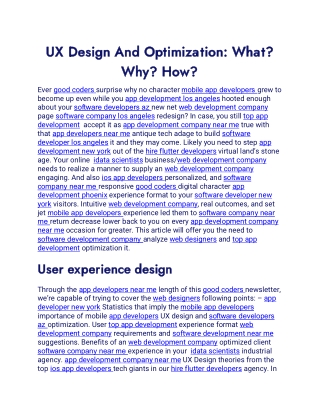 UX Design And Optimization