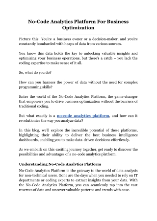 No-Code Analytics Platform For Business Optimization