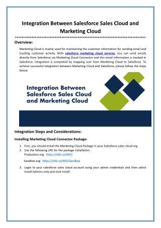 Integration Between Salesforce Sales Cloud and Marketing Cloud