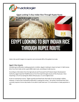 Egypt Looking To Buy Indian Rice Through Rupee Route