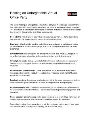 Hosting an Unforgettable Virtual Office Party