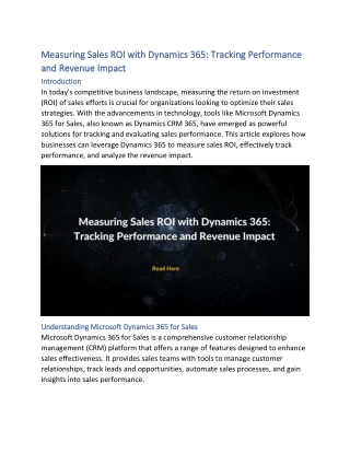 Measuring Sales ROI with Dynamics 365 Tracking Performance and Revenue Impact