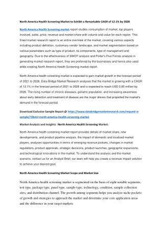 North America Health Screening Market to Exhibit a Remarkable CAGR of 12.1 by 2028