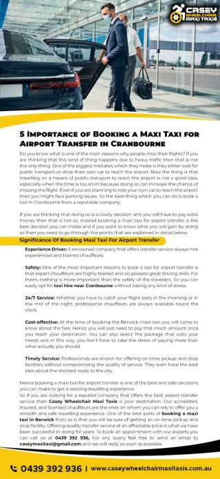 5 IMPORTANCE OF BOOKING A MAXI TAXI FOR AIRPORT TRANSFER IN CRANBOURNE