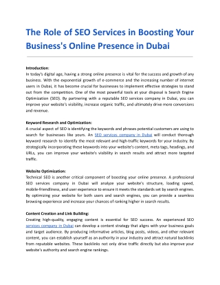 The Role of SEO Services in Boosting Your Business's Online Presence in Dubai