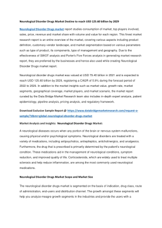 Neurological Disorder Drugs Market Destine to reach USD 125.60 billion by 2029