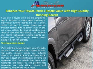 Enhance Your Toyota Truck’s Resale Value with High-Quality Running Boards