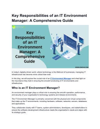 Key Responsibilities of an IT Environment Manager A Comprehensive Guide