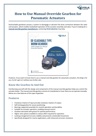 How to Use Manual Override Gearbox for Pneumatic Actuators