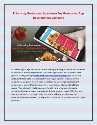 Enhancing Restaurant Experience Top Restaurant App Development Company