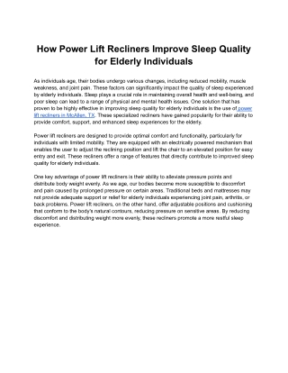 How Power Lift Recliners Improve Sleep Quality for Elderly Individuals