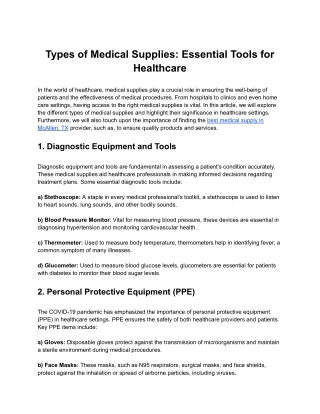 Types of Medical Supplies: Essential Tools for Healthcare