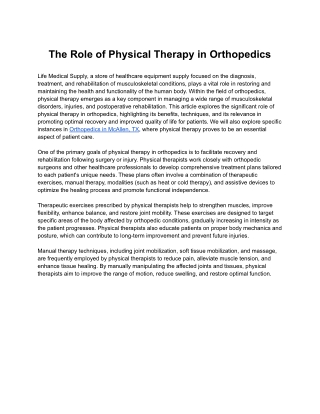 The Role of Physical Therapy in Orthopedics