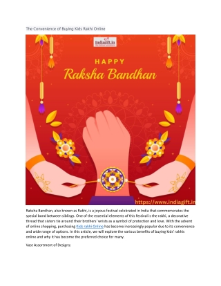 The Convenience of Buying Kids Rakhi Online