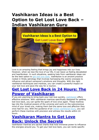 Vashikaran Ideas is a Best Option to Get Lost Love Back – Indian Vashikaran Guru