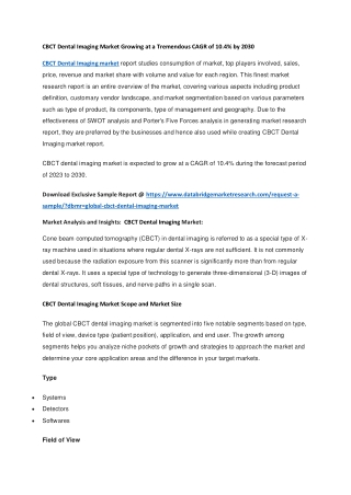 CBCT Dental Imaging Market Growing at a Tremendous CAGR of 10.4 by 2030