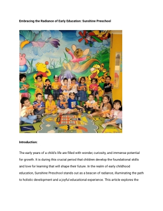 Embracing the Radiance of Early Education: Sunshine Preschool