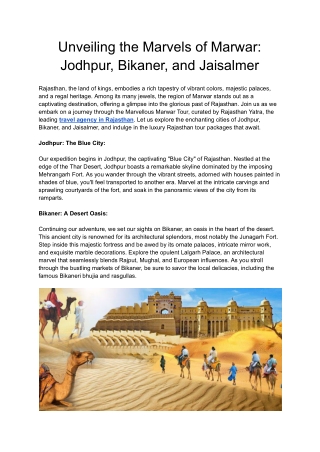 Unveiling the Marvels of Marwar_ Jodhpur, Bikaner, and Jaisalmer