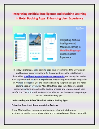 Integrating Artificial Intelligence and Machine Learning in Hotel Booking Apps Enhancing User Experience