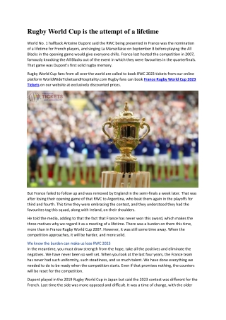 Rugby World Cup is the attempt of a lifetime