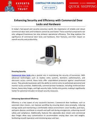 Enhancing Security and Efficiency with Commercial Door Locks and Hardware