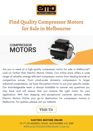 Find Quality Compressor Motors for Sale in Melbourne